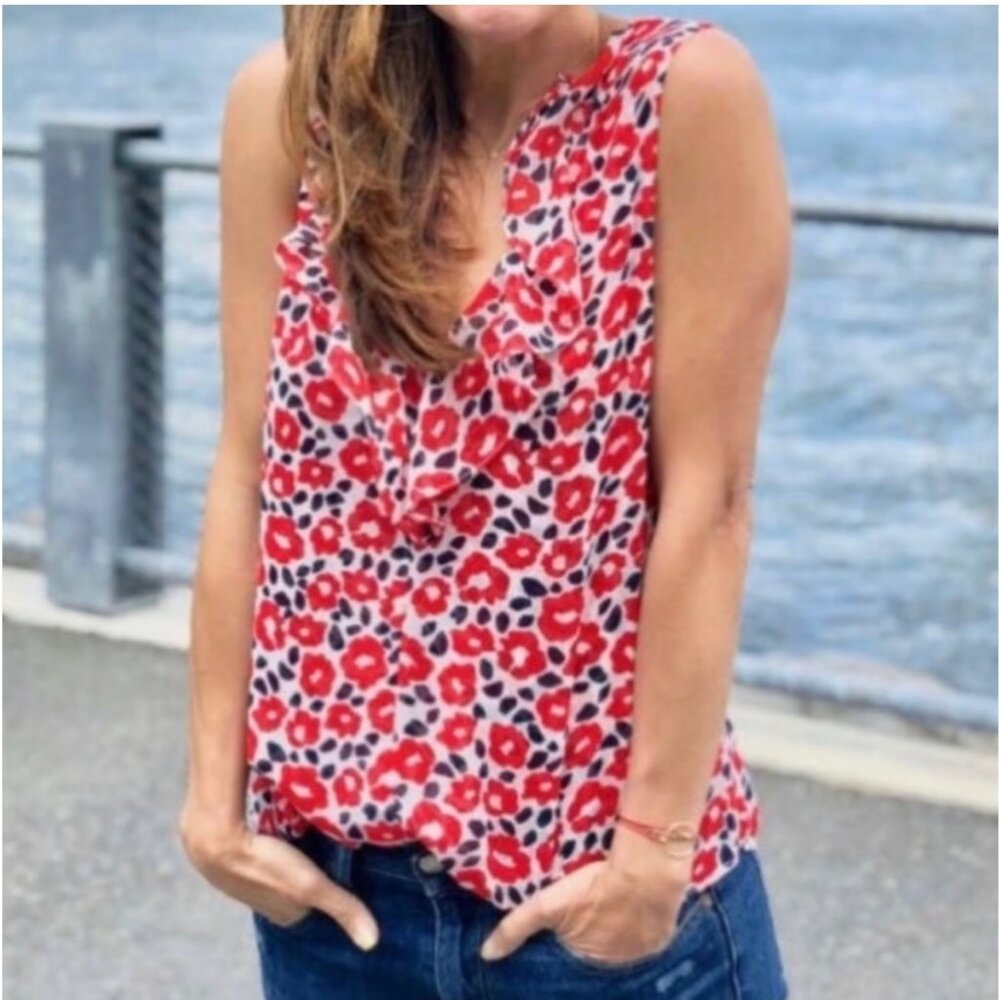 Cabi Womens Floral Semi Sheer Sleeveless Top Size Small